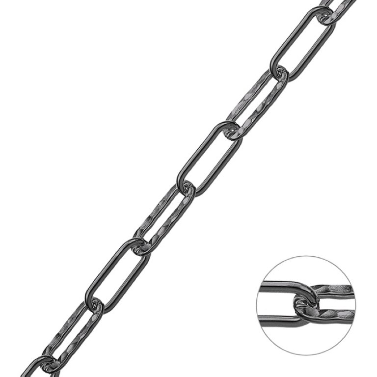Rodiato Nero – Catena rolò rettangolare alternata martellata e liscia 6,5mm filo