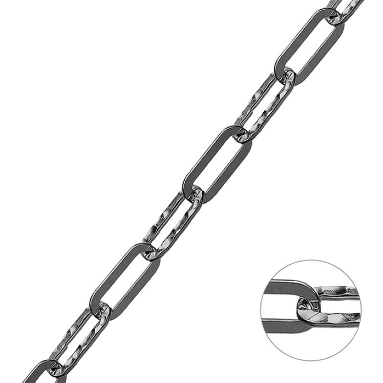 Rodiato Nero – Catena rolò rettangolare alternata piatta e martellata 6,5mm filo