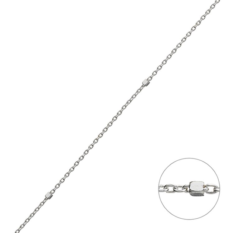 Weiss Rhodiniert – Ankerkette 1,2mm quadratische Perlen 1,2mm Draht 0,3mm (1m)