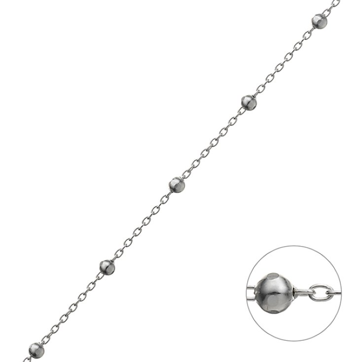 Weiss Rhodiniert – Ankerkette 1,2mm gehämmerte Perlen 2,5mm (1m)