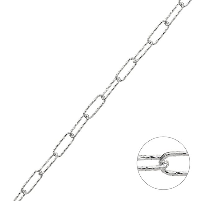 Weiss Rhodiniert – Rechteckige Kettenglieder facettiert 2,9×7,8mm Draht 0,6mm (1