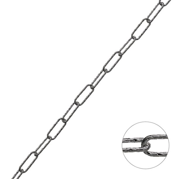 Rodiato Nero – Catena rolò rettangolare diamantata 2,9×7,8mm fil 0,6mm (1m)