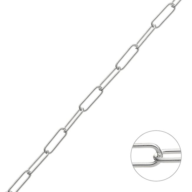 Weiss Rhodiniert – Rechteckige Kettenglieder 2,9×8,9mm Draht 0,6mm (1m)