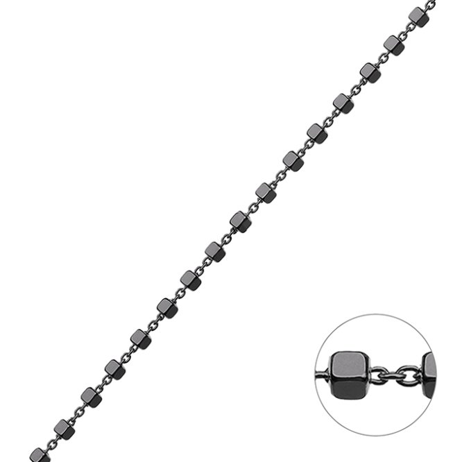 Rodiato Nero – Catena forzatina 1,15mm palline quadrate 2mm filo 0,35mm (1m)