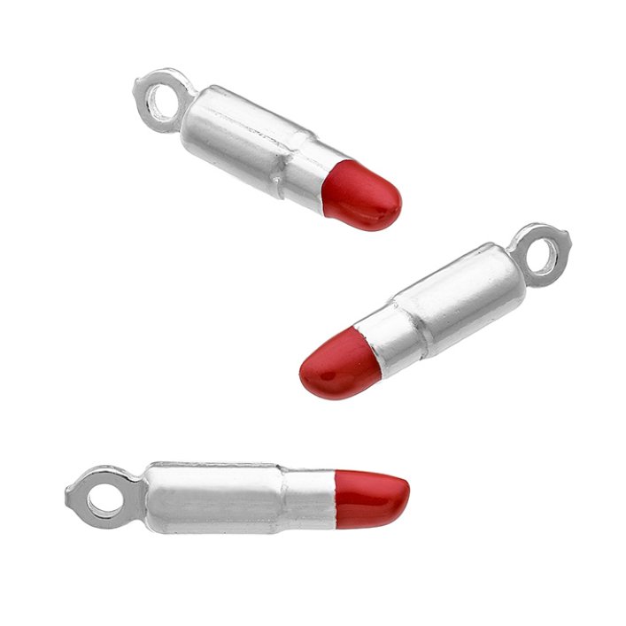 Anhänger Lippenstift Kunstharz rot 10mm mit Ring (3Stk)