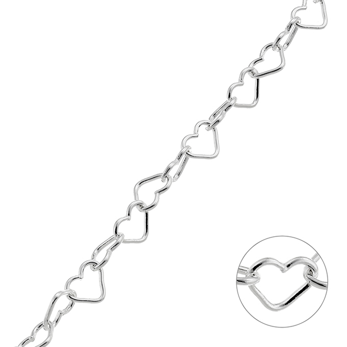 Chaîne maille fantaisie coeur 3,2mm fil 0,5mm (1m)