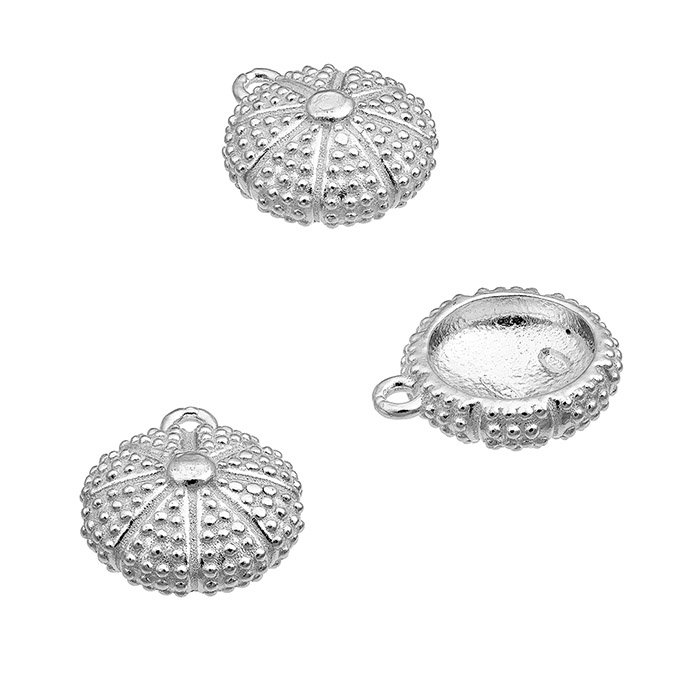 Rhodié Blanc – Pendentifs coquille d&rsquo;oursin 10mm avec anneau (2pcs)