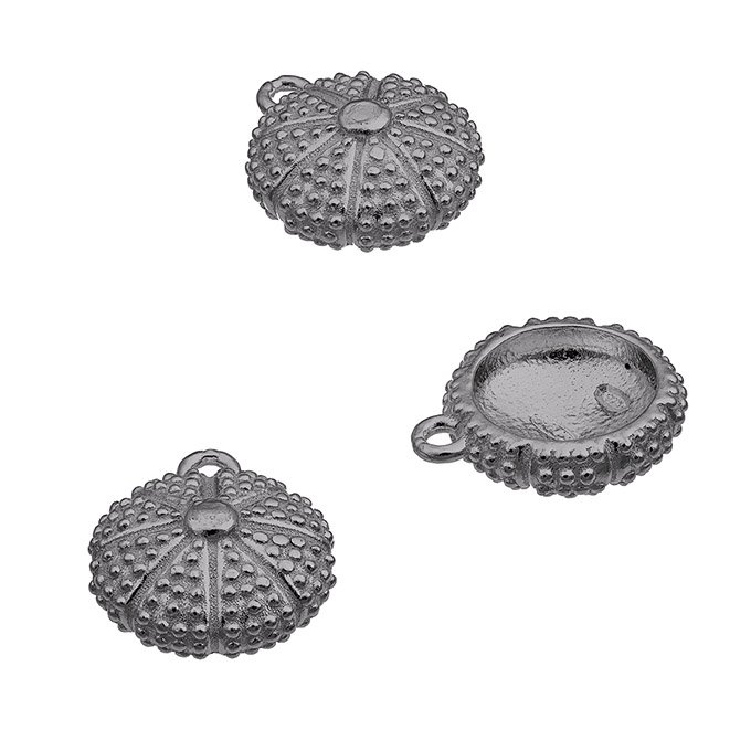 Black Rhodium – 10mm sea urchin shell charms with ring (2pcs)