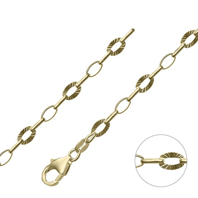 Placcato Oro 1µ – Catena mezzo tondo ovale alternata anello piatto sole 4,4mm (1m)