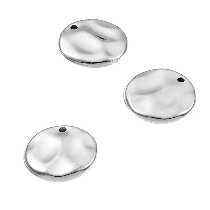 14mm hammered round pendants 1 ring  (3pcs)