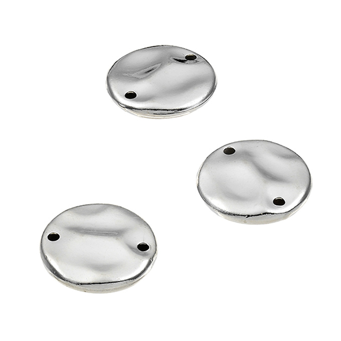 14mm hammered round pendants 2 holes (3pcs)