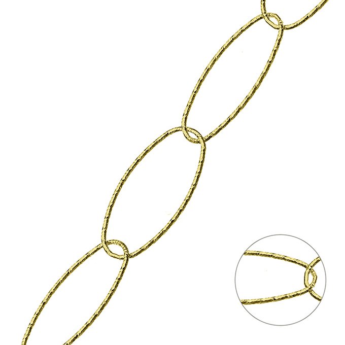 Goldgelb Vergoldet 1µ – Ovale Kettenglieder 14x27mm facettiert Draht 0,9mm (1m)