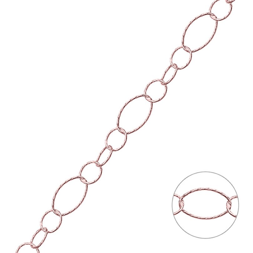 Placcato Rosa 1µ – Catena alternata rolò ovale 7,5mm e rolò tonda 6,8mm (1m)