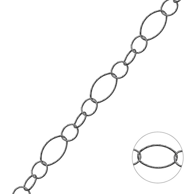 Schwarz Rhodiniert – Kette abwechselnd oval 7,5mm und rund 6,8mm (1m)