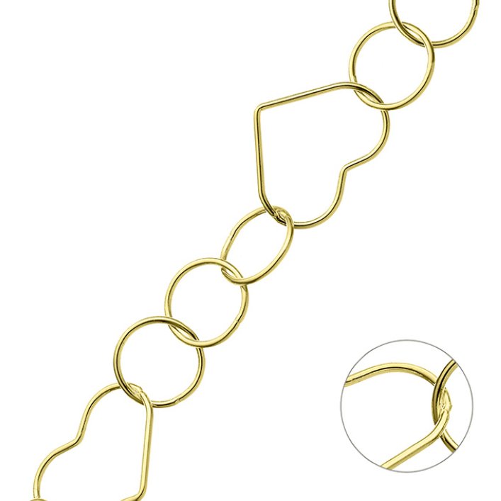 Yellow Gold 3µ – Fancy link chain alterned 10,9mm circles and 19,3mm hearts 0,8mm wire (1m)