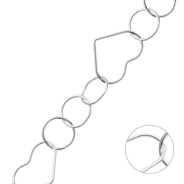 Catena maglia fantasia alternata cerchio 10,9mm e cuore 19,3mm filo 0,8mm (1m)