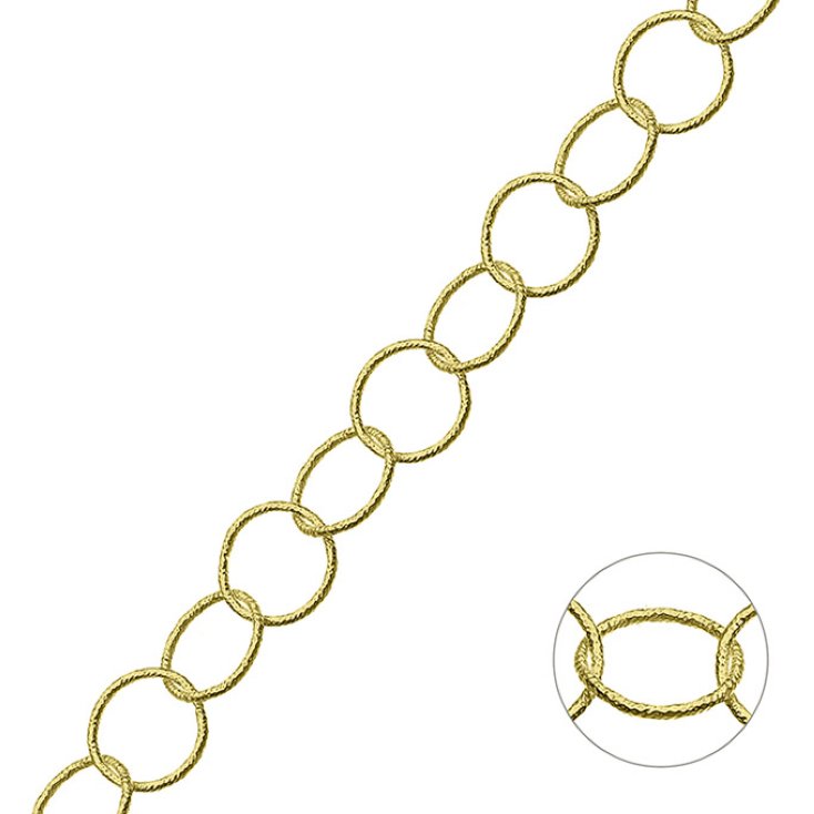 Yellow Gold 3µ – Round faceted link chain 10mm wire 0,8mm (1m)