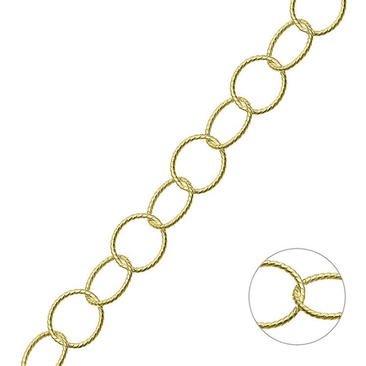 Yellow Gold 3µ – 9,5mm striated round link chain wire 0,9mm (1m)