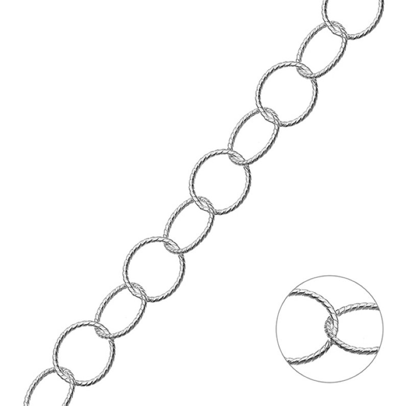 Weiss Rhodiniert – Runde Kettenglieder gerändelt 9,5mm Draht 0,9mm (1m)