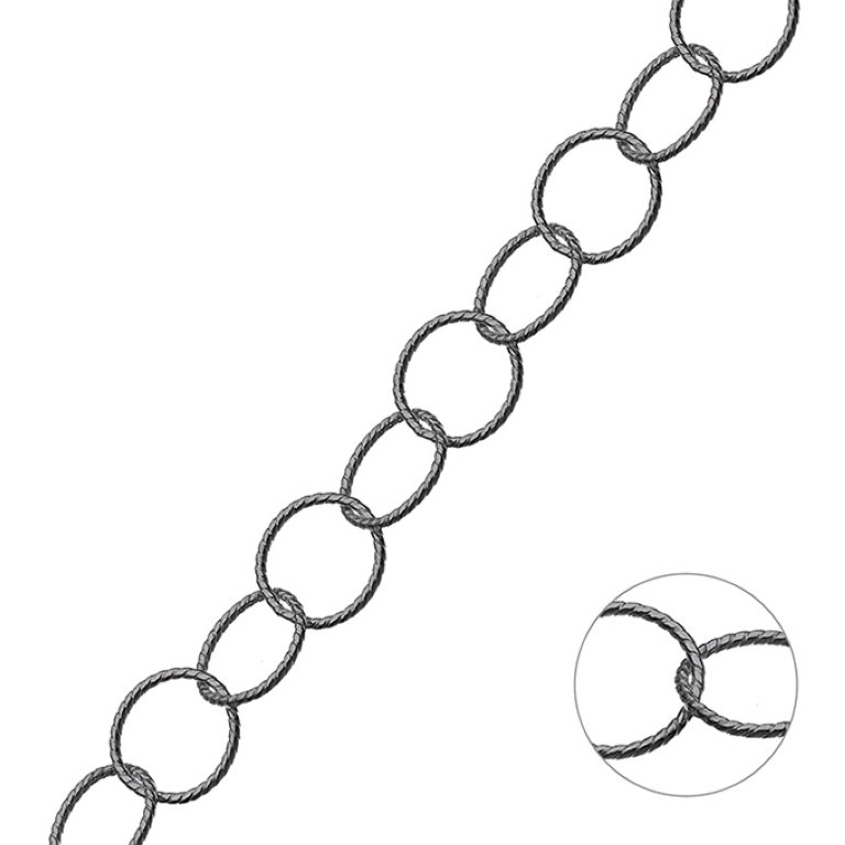 Rodiato Nero – Catena rolò tonda rigata 9,5mm filo 0,9mm (1m)