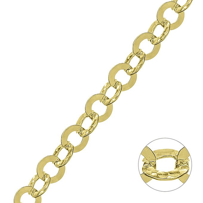 Yellow Gold 3µ – Alternating 9,6mm round link and 9,8mm hammered flat link chain (1m)