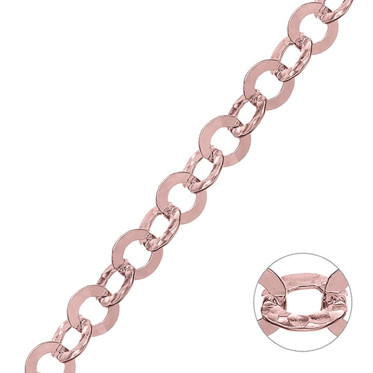 Placcato Rosa 1µ – Catena alternata rolò tonda 9,6mm e rolò battuta martellata 9