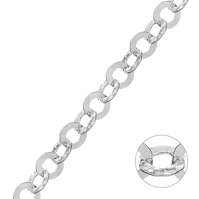 Catena alternata rolò tonda 9,6mm e rolò battuta martellata 9,8mm (1m)