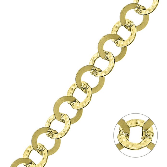 Yellow Gold 3µ – 11,3mm alternating round and hammered flat link chain wire 2,5mm (1m)