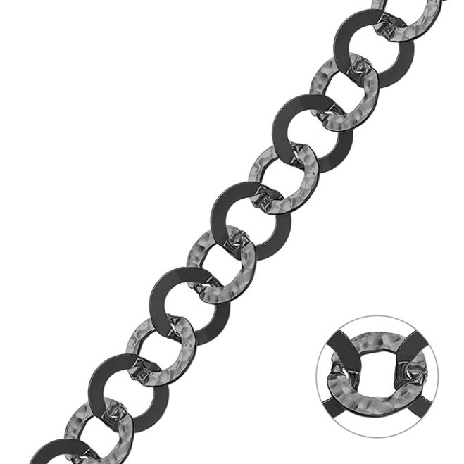 Rodiato Nero – Catena alternata rolò tonda e battuta martellata 11,3mm filo 2,5m