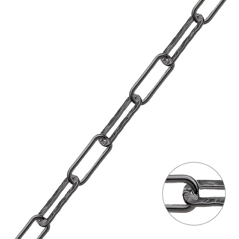 Rodiato Nero – Catena rolò rettangolare 14×5,6mm filo alternato piatto e martell