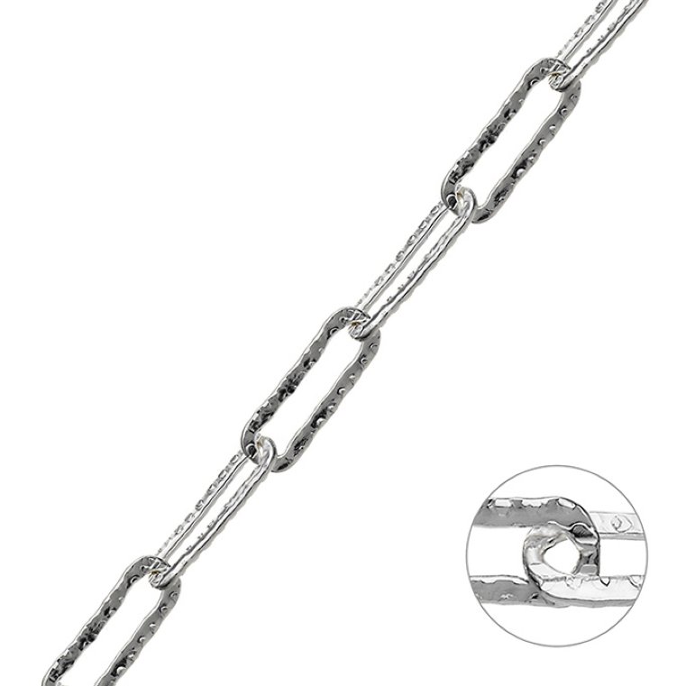 Weiss Rhodiniert – Rechteckige Flache Kettenglieder gestempelt 5x15mm Draht 1mm