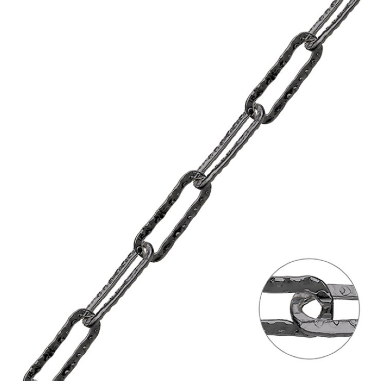 Rodiato Nero – Catena rolò rettangolare piatta incisa 5x15mm filo 1mm (1m)