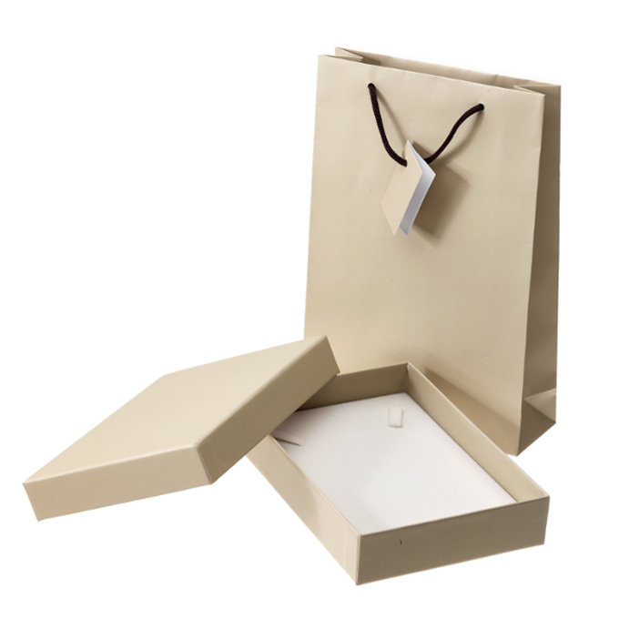 Beige jewellery gift box for necklaces 135x190x35mm with shopper bag (1pc)