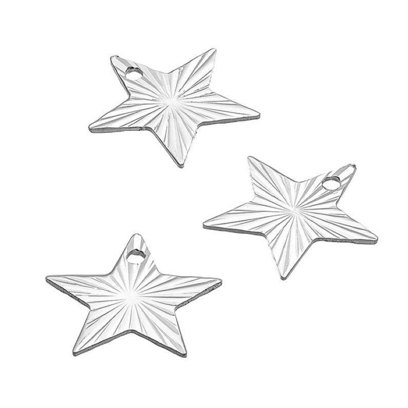 Pendentif Étoile rayé 10 mm, recto/verso, trou 1,2 mm (10pcs)