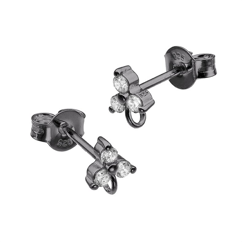 Black Rhodium – 1,5mm 3 cubic zirconias earring support (1pair)