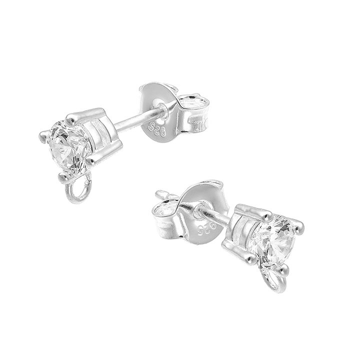 4mm cubic zirconia earring support with ring (1pc)