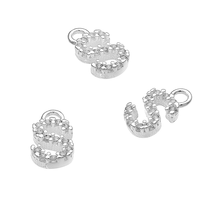 Breloques 7mm lettre S zirconiums blancs avec anneau (1pc)