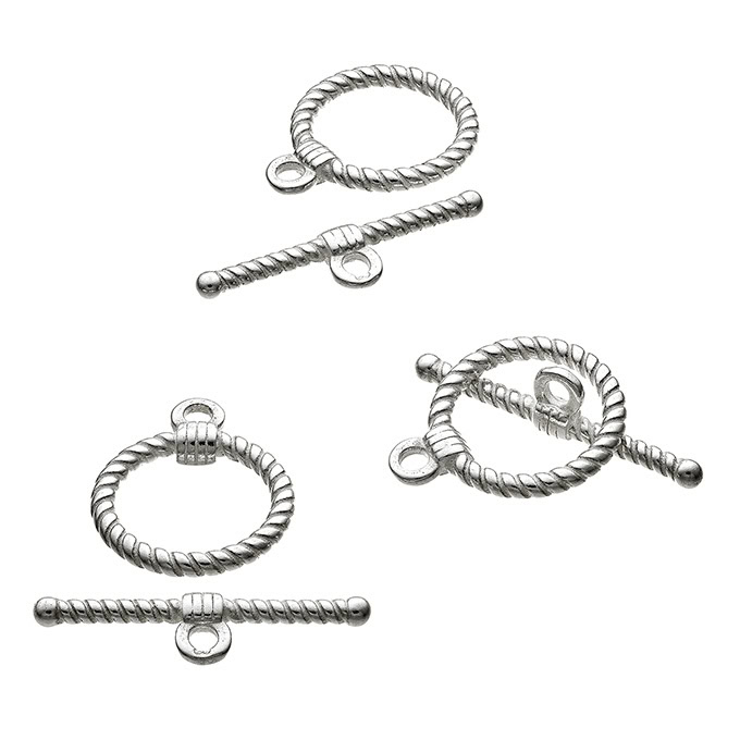 Fermoirs toggle fil torsadé 2mm anneaux 15mm+barres 25mm (3sets)