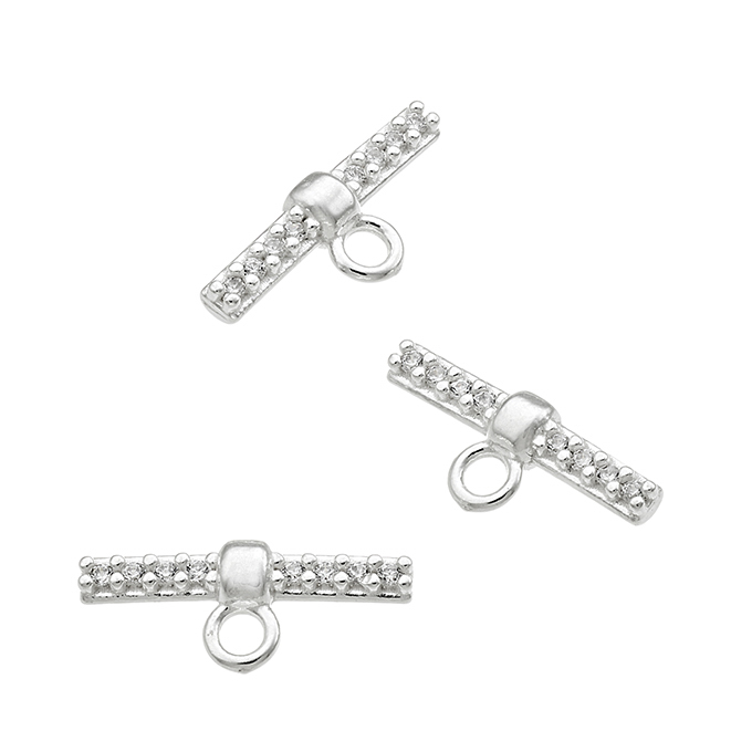 Breloques barres 11,7×1,7mm zirconiums blancs avec anneau (2pcs)