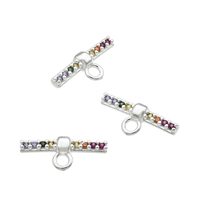 Breloques barres 11,7×1,7mm zirconiums multicolores avec anneau (2pcs)