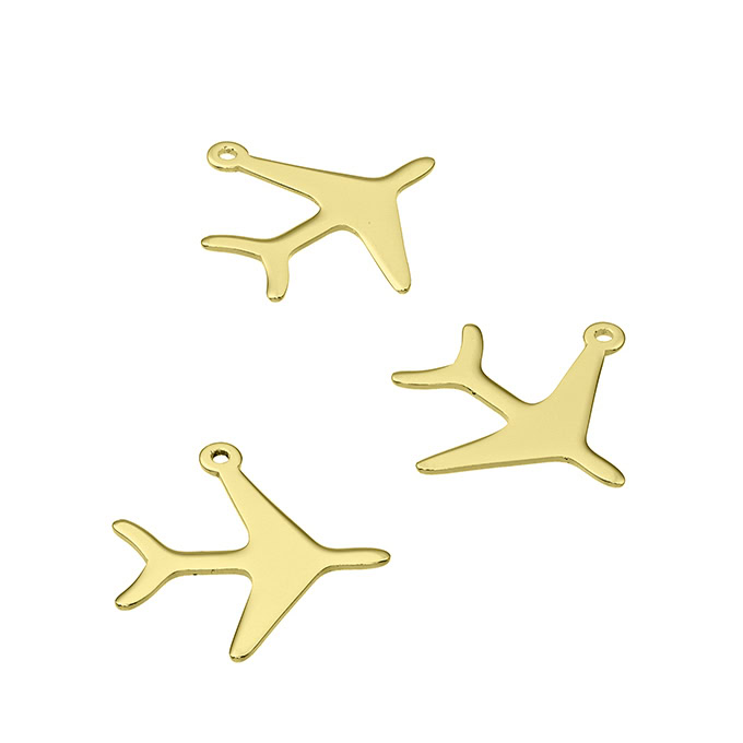 Yellow Gold 3µ – 15mm Airplane charms with 1 hole (10pcs)