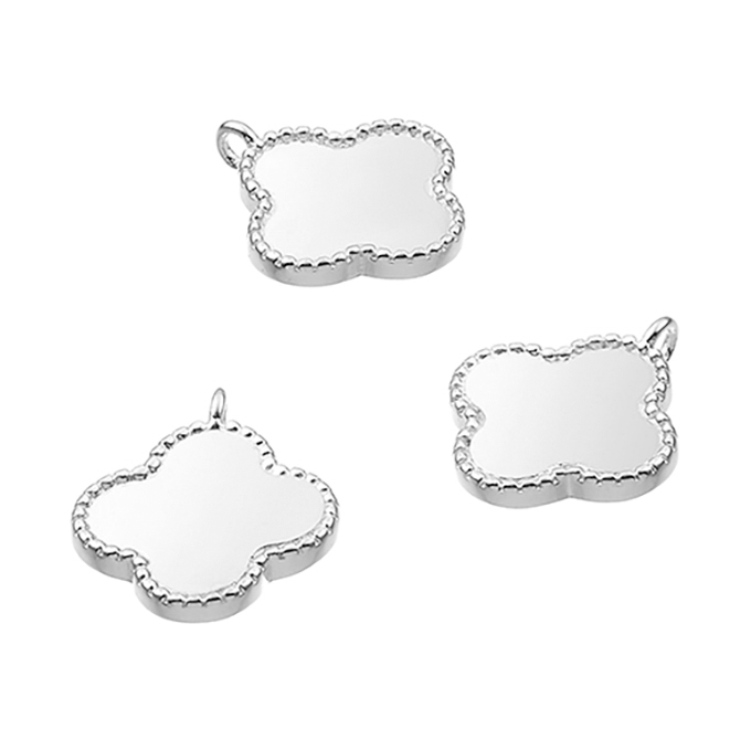 Médailles trèfle à graver 10mm contour de perles avec anneau (2pcs)