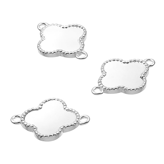 Médailles trèfle à graver 10mm contour de perles 2 anneaux (2pcs)