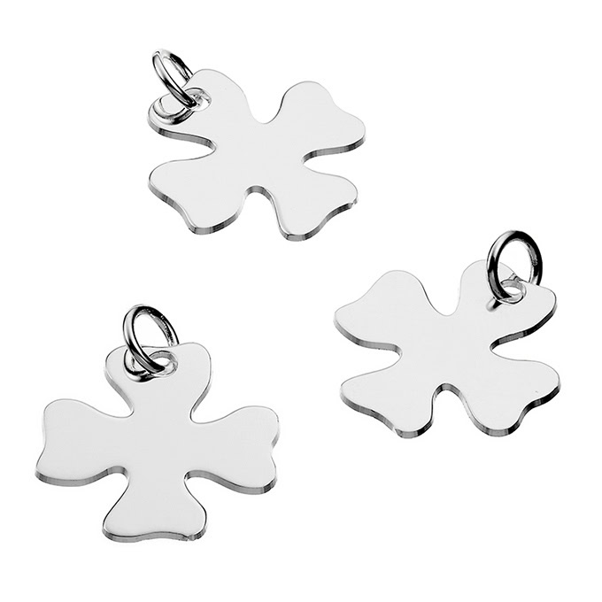 18mm engraveable clover medals with ring, hand polished (3pcs)