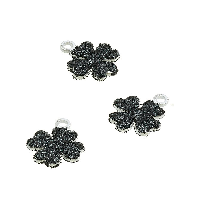 Pendentif trèfle pailleté noir 7,5mm avec anneau (5pcs)