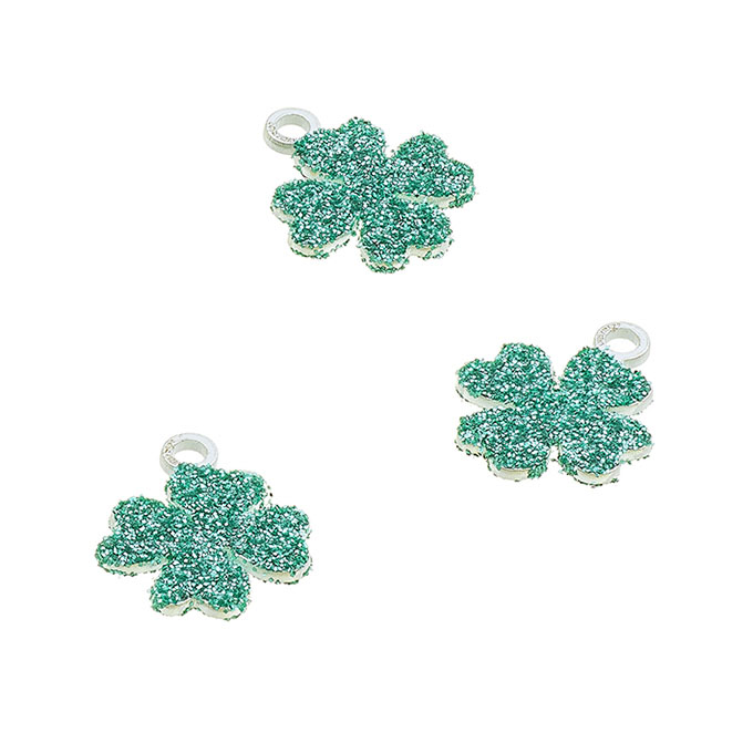 Ciondoli trifoglio con paillettes verde/turchese 7,5mm con anello (5pz)