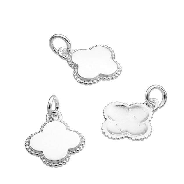 Anhänger Kleeblatt gravierbar 12mm, Rand geperlt, innen leer (1Stk)