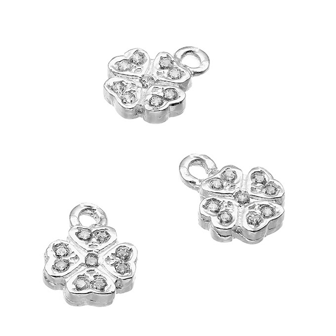 7,5mm four leaf clover cubic zirconia charms with ring (5pcs)