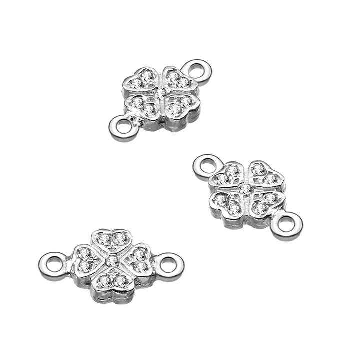 Medaglia quadrifoglio 7,5mm con zirconi e 2 anelli (5pz)