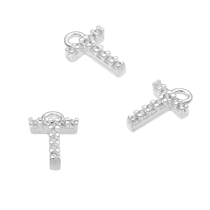 7mm alphabet charms letter T with white zirconiums and ring (1pc)